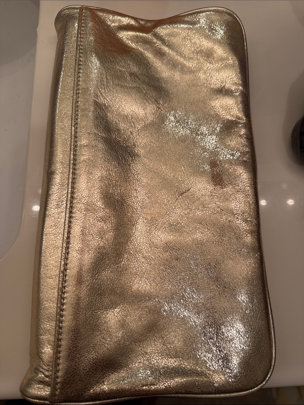 Tory Burch Metallic Gold Leather Logo Clutch(no shoulder chain) - Picture 9 of 9